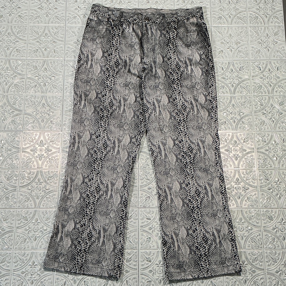 Jones New York Snake-Print Pants Black Gray Wide Leg Size 12 Cocktail Party
